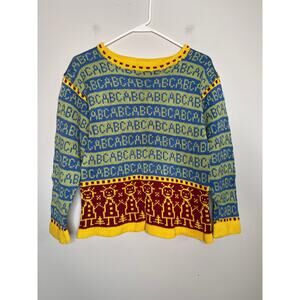 1990s Dale of Norway Hand Knit ABC School Days Artsy Kidcore Kids Sweater XL